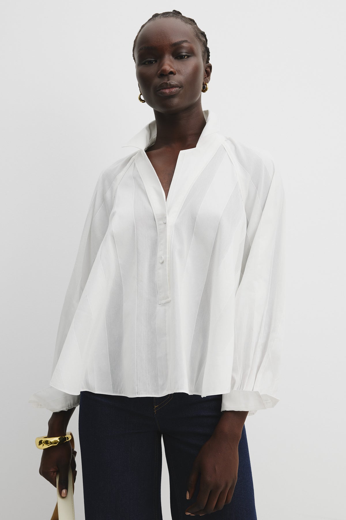 Cotton Blend Self Stripe Popover