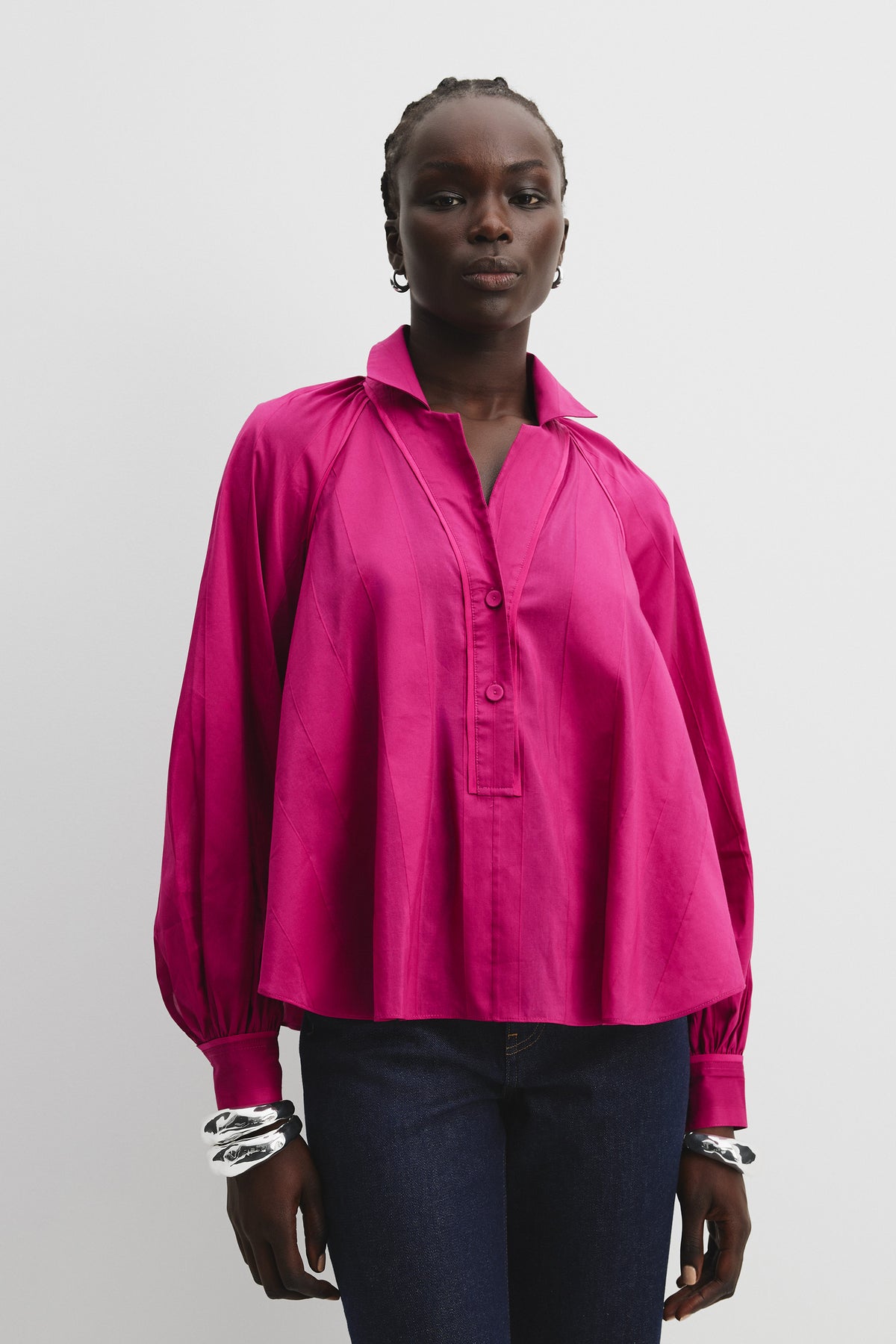 Cotton Blend Self Stripe Popover