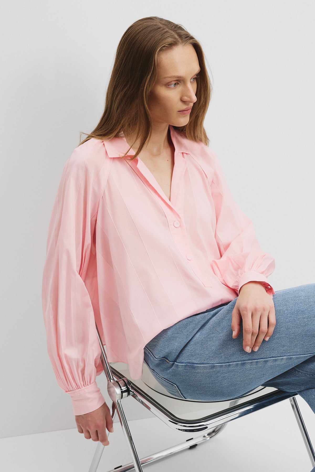 Cotton Blend Self Stripe Popover