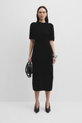 Cotton Blend Boucle Knit Midi Dress