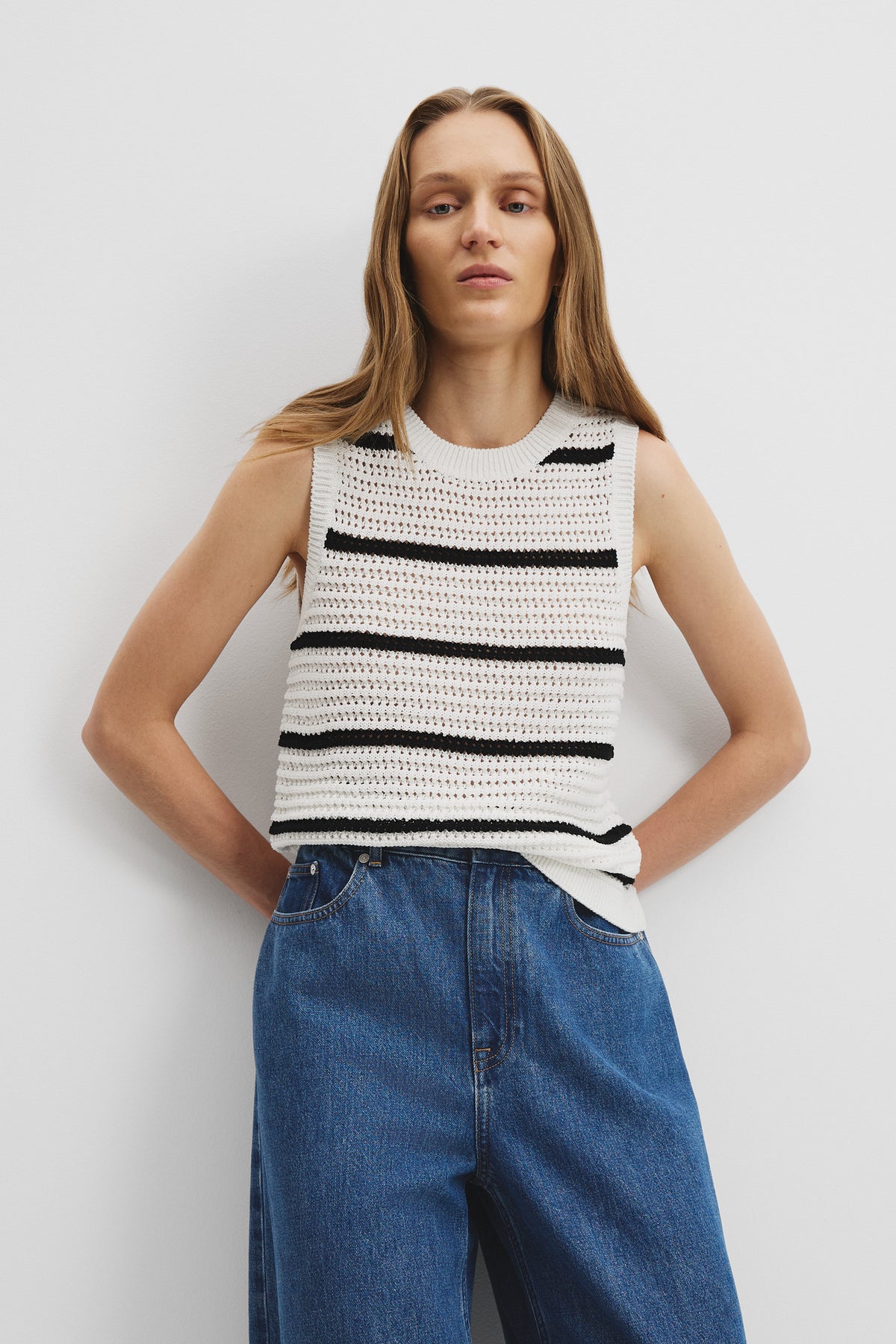Cotton Stripe Crochet Knit Tank