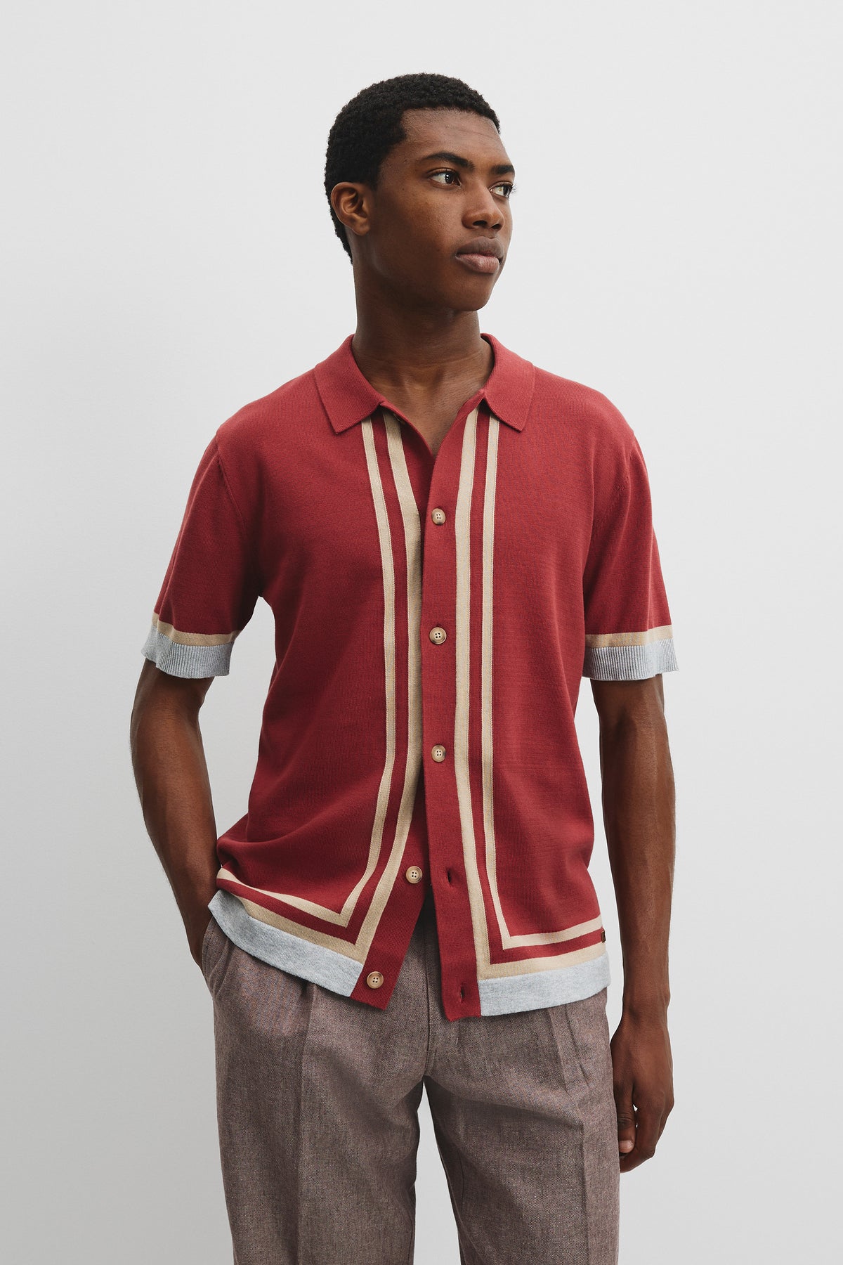 Cotton Border Knit Shirt