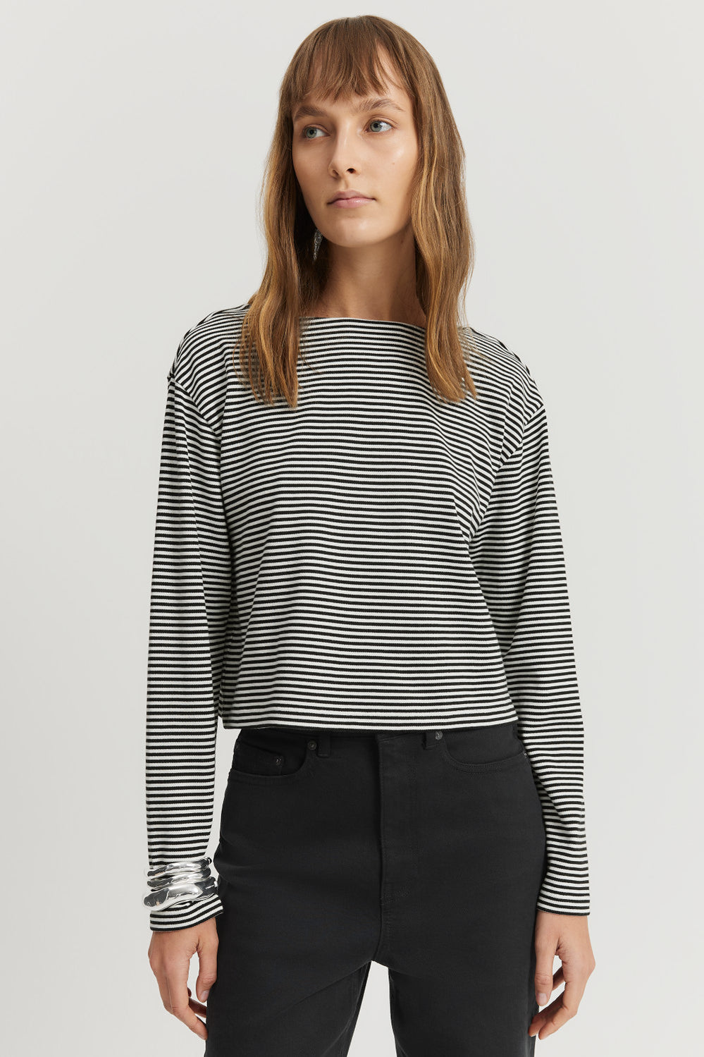 Cotton Boat Neck Stripe T-Shirt