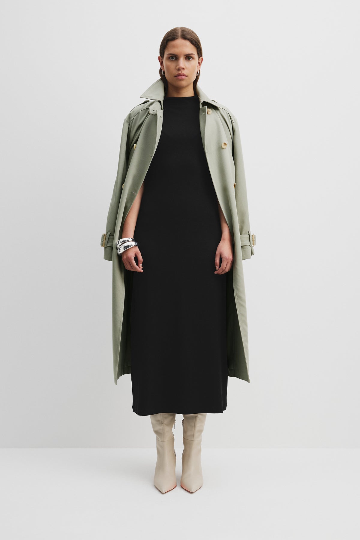 Cotton Blend Mock Neck Rib Dress