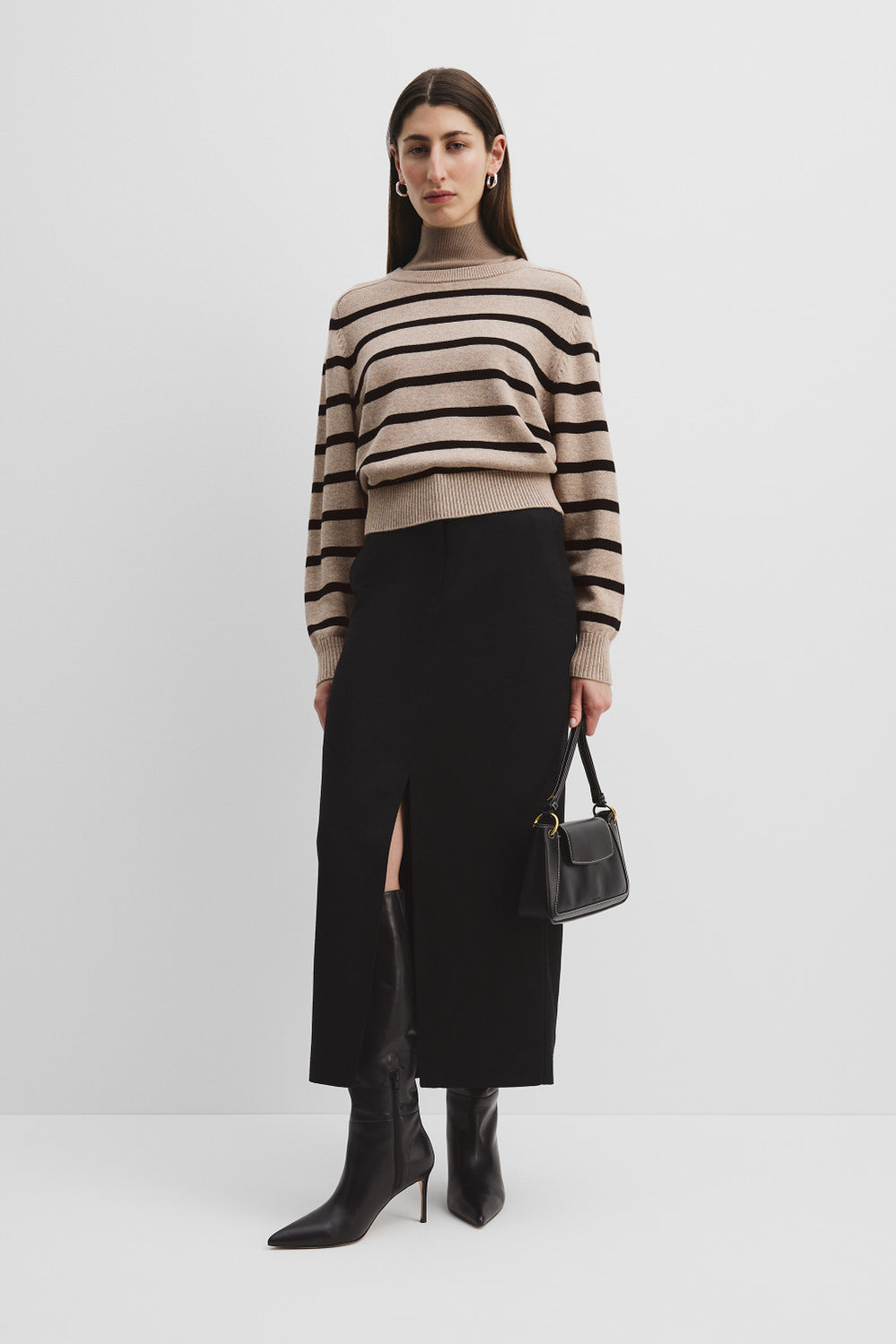 Cotton Blend Stripe Crop Crew Neck Knit
