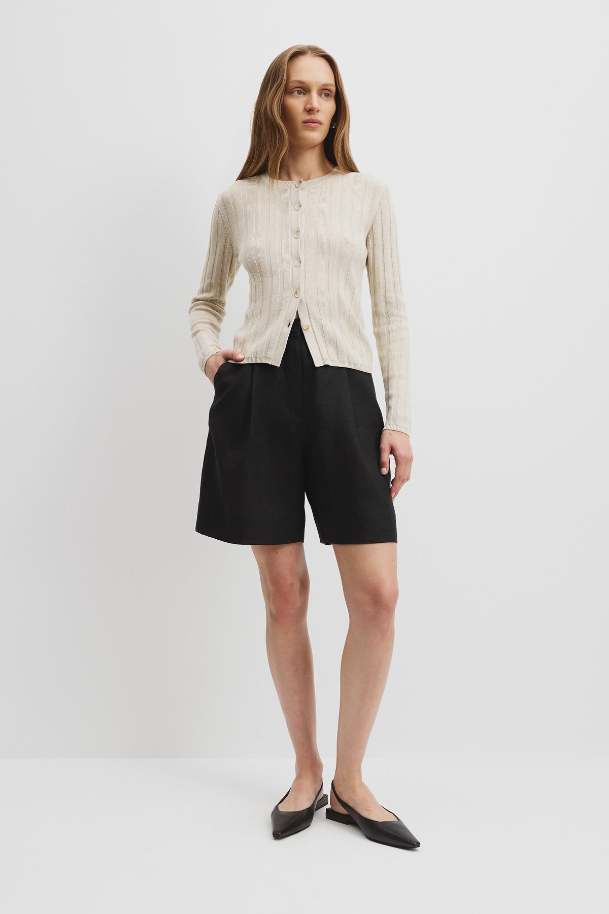 Cotton Blend Button Detail Cardigan