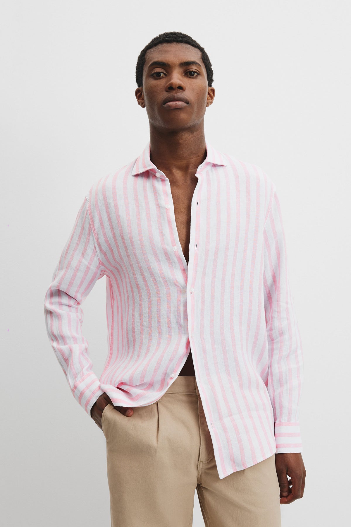 Tailored Fit Organically Grown Linen Stripe Shirt