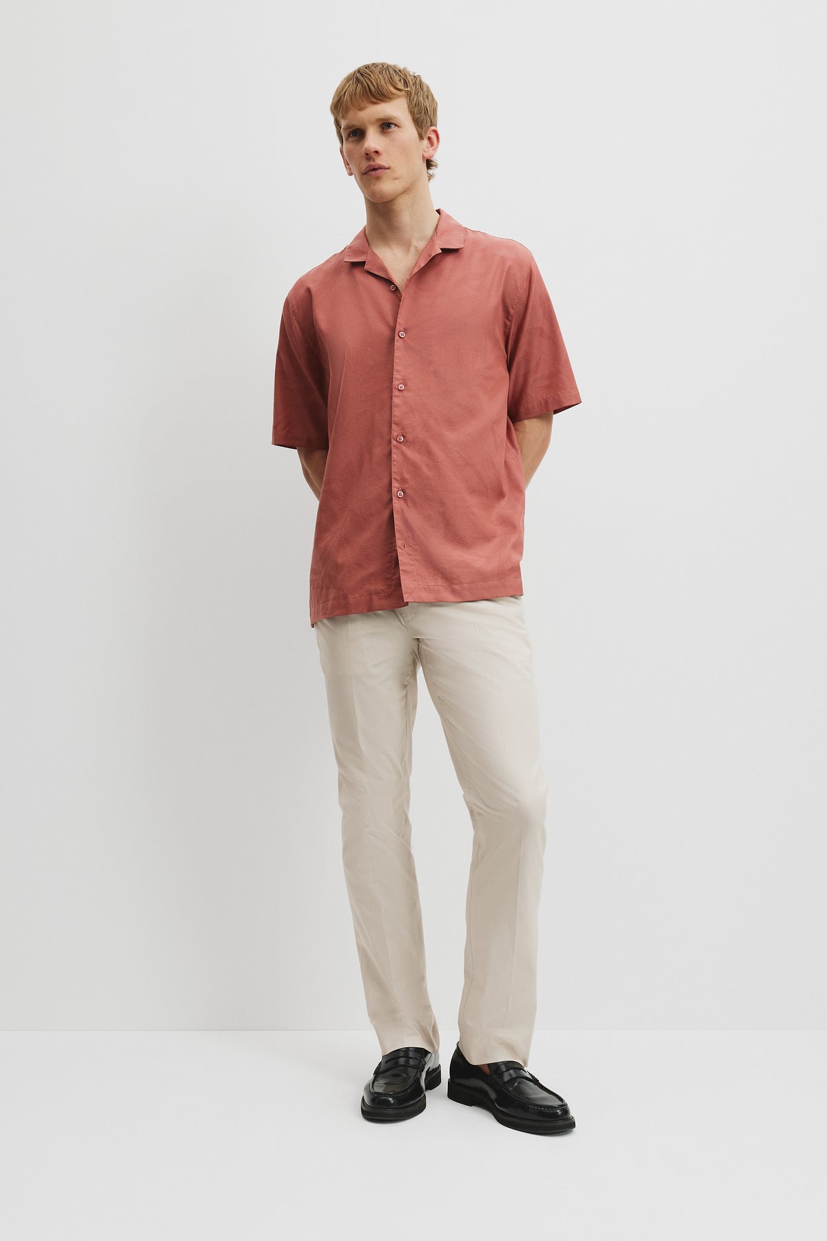 Cotton Short Sleeve Revere Jacquard Shirt