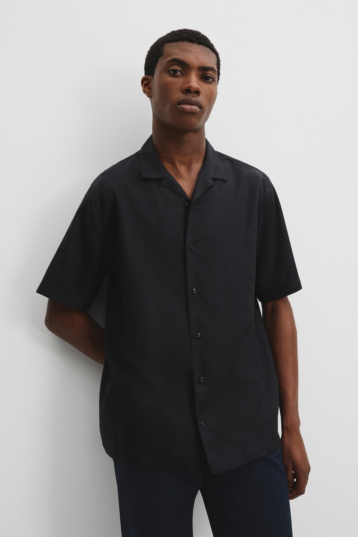 Cotton Short Sleeve Revere Jacquard Shirt