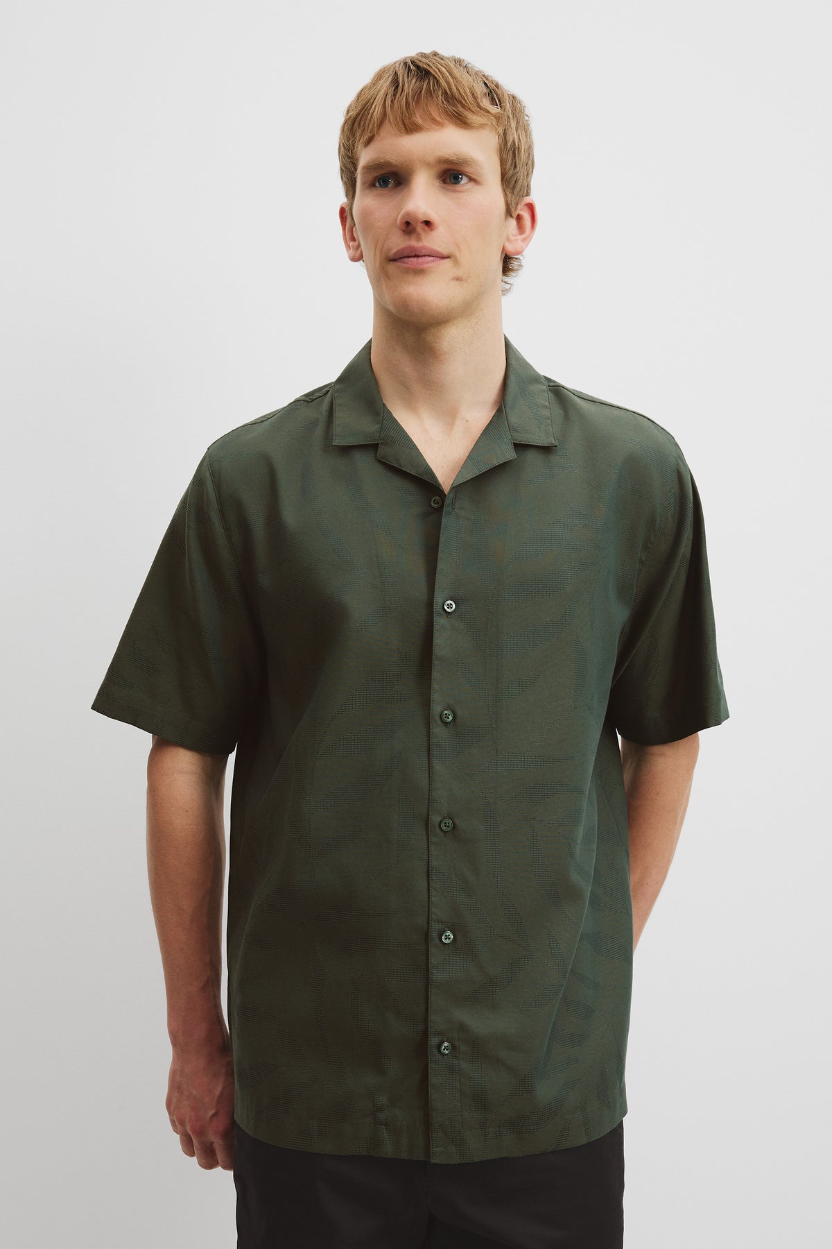 Cotton Short Sleeve Revere Jacquard Shirt