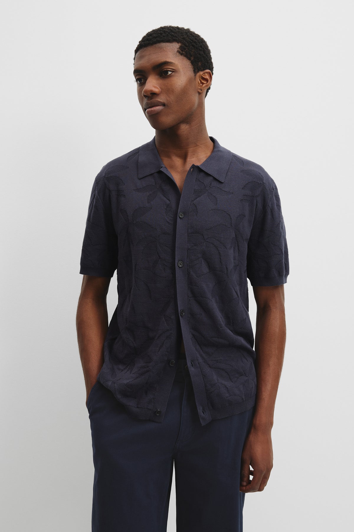 Cotton Jacquard Knit Shirt