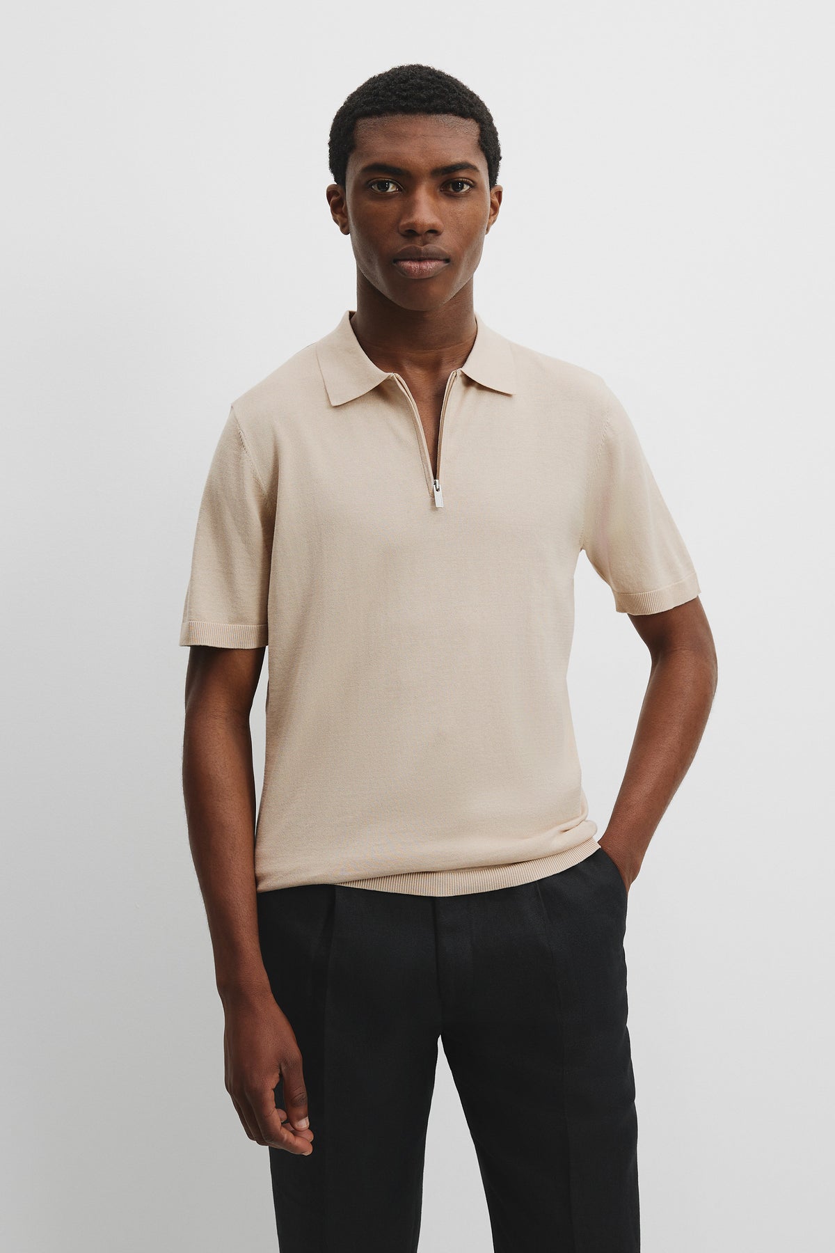 Cotton Silk Zip Knit Polo