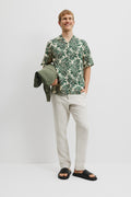 Organically Grown Linen Short Sleeve Leaf Print Shirt