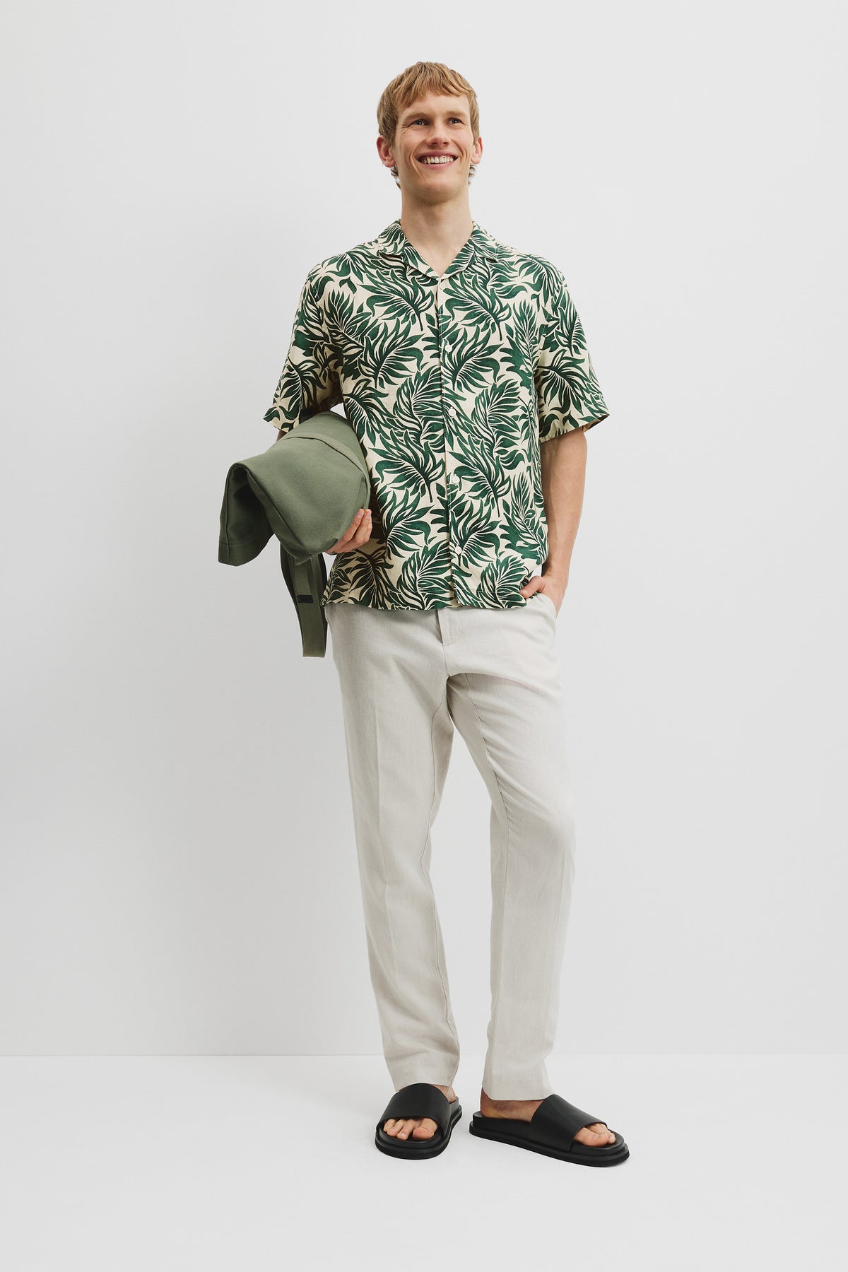 Organically Grown Linen Short Sleeve Leaf Print Shirt