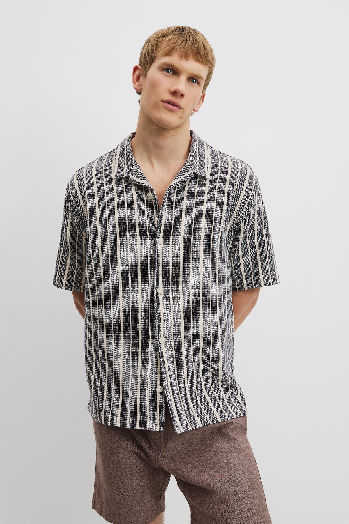 Short Sleeve Textured Stripe Shirt