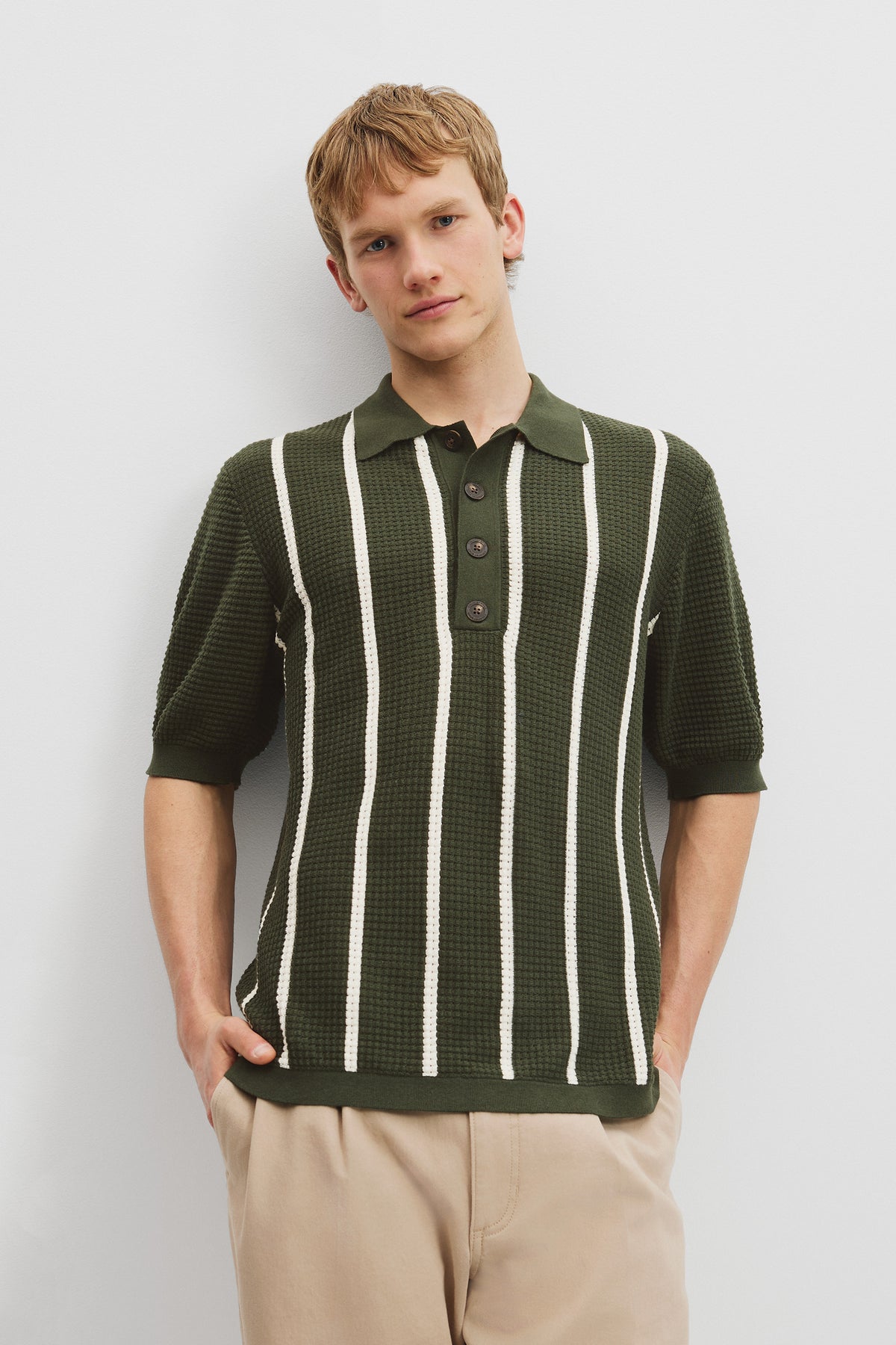 Cotton Stripe Short Sleeve Waffle Knit