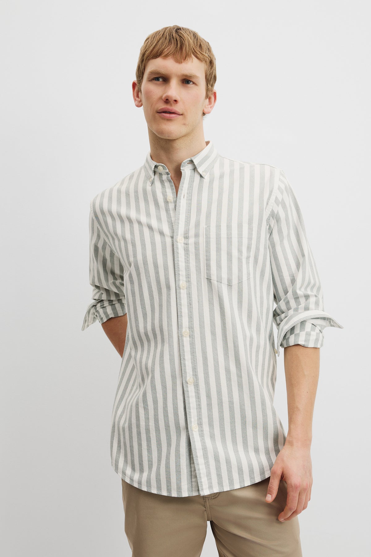 Regular Fit Stretch Geometric Oxford Shirt