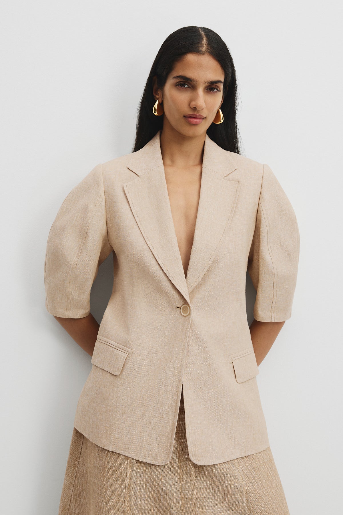 Organically Grown Linen Yarn Dyed Short Sleeve Blazer