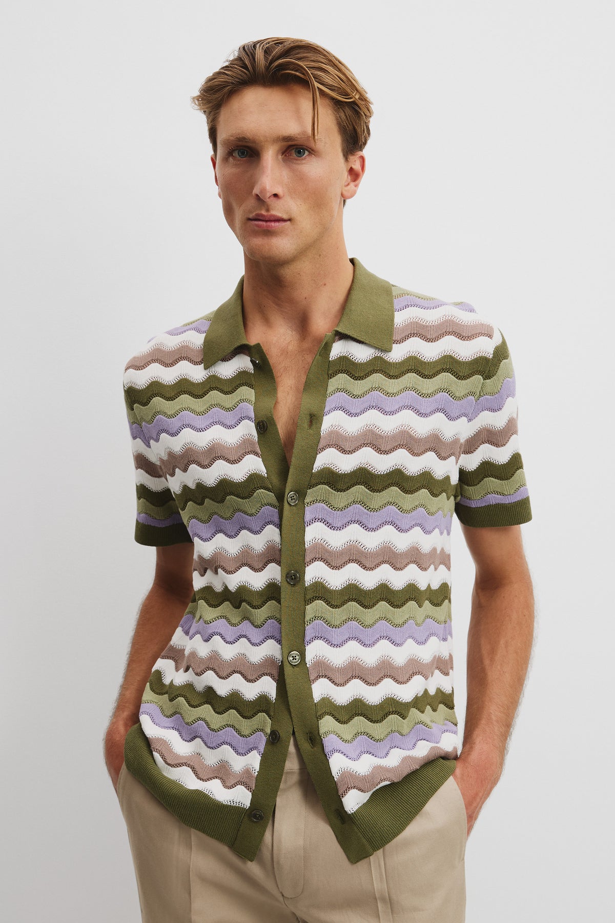 Cotton Silk Multi Stripe Knit Shirt