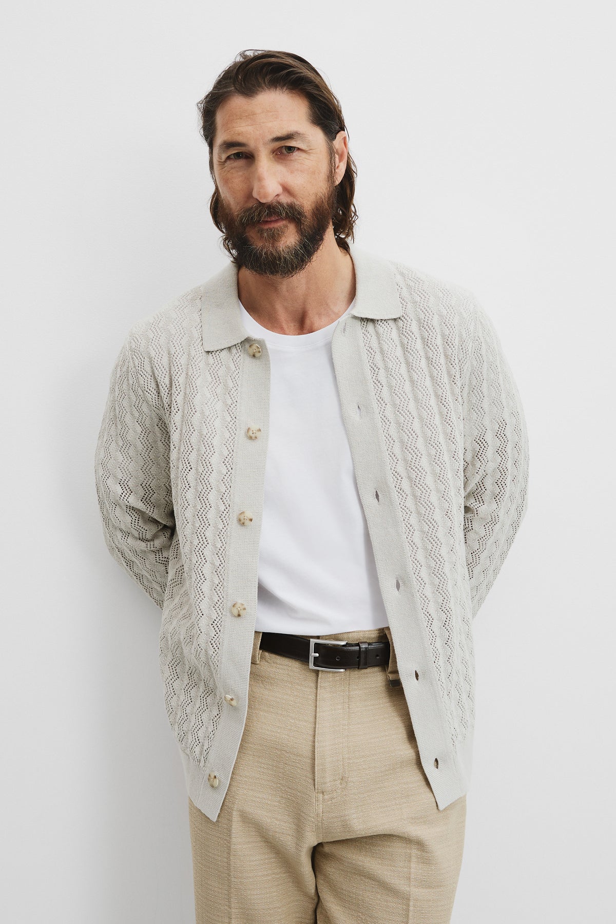Cotton Linen Pattern Knit Shirt