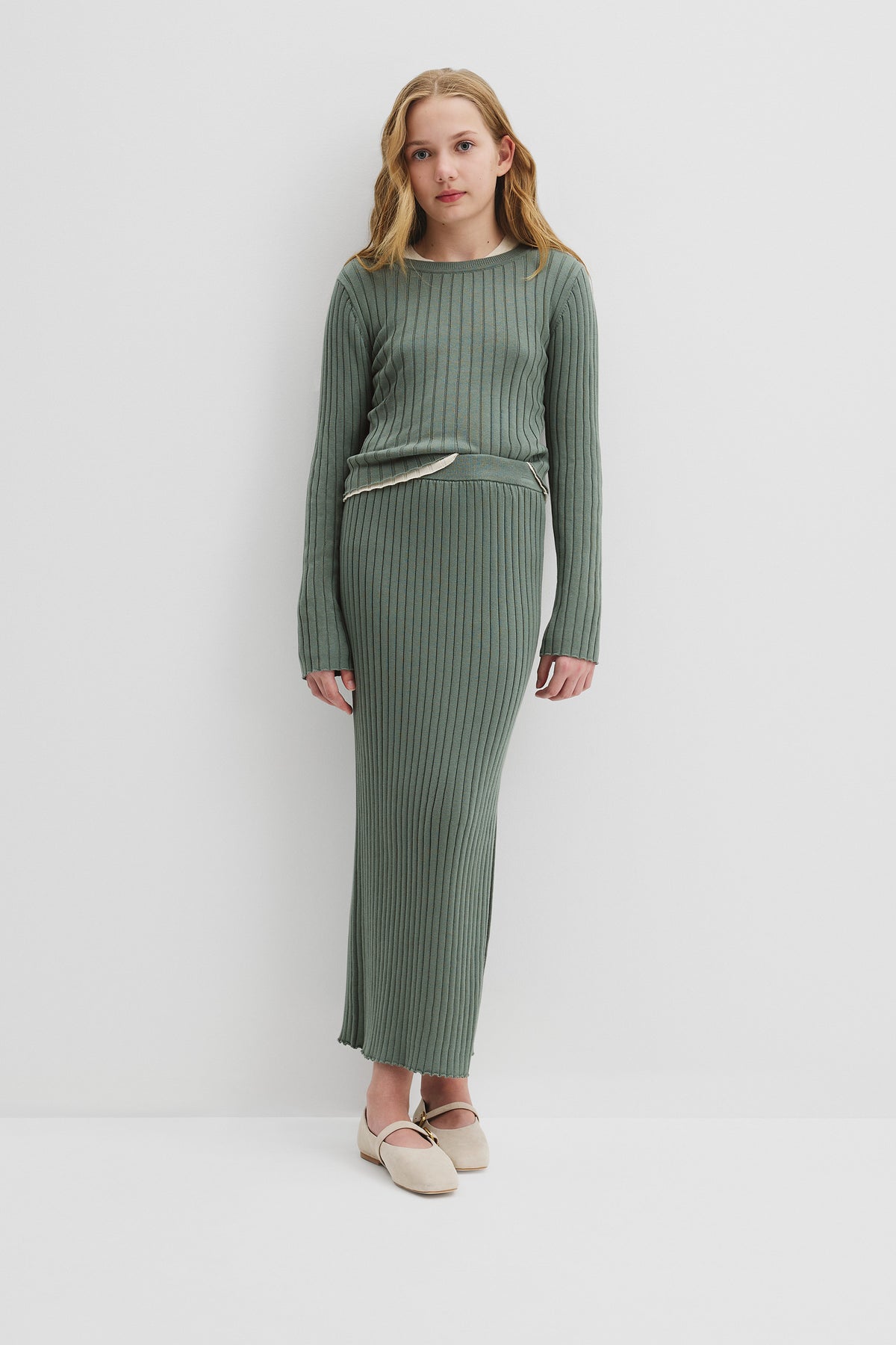 Teen Cotton Rib Knit Midi Skirt