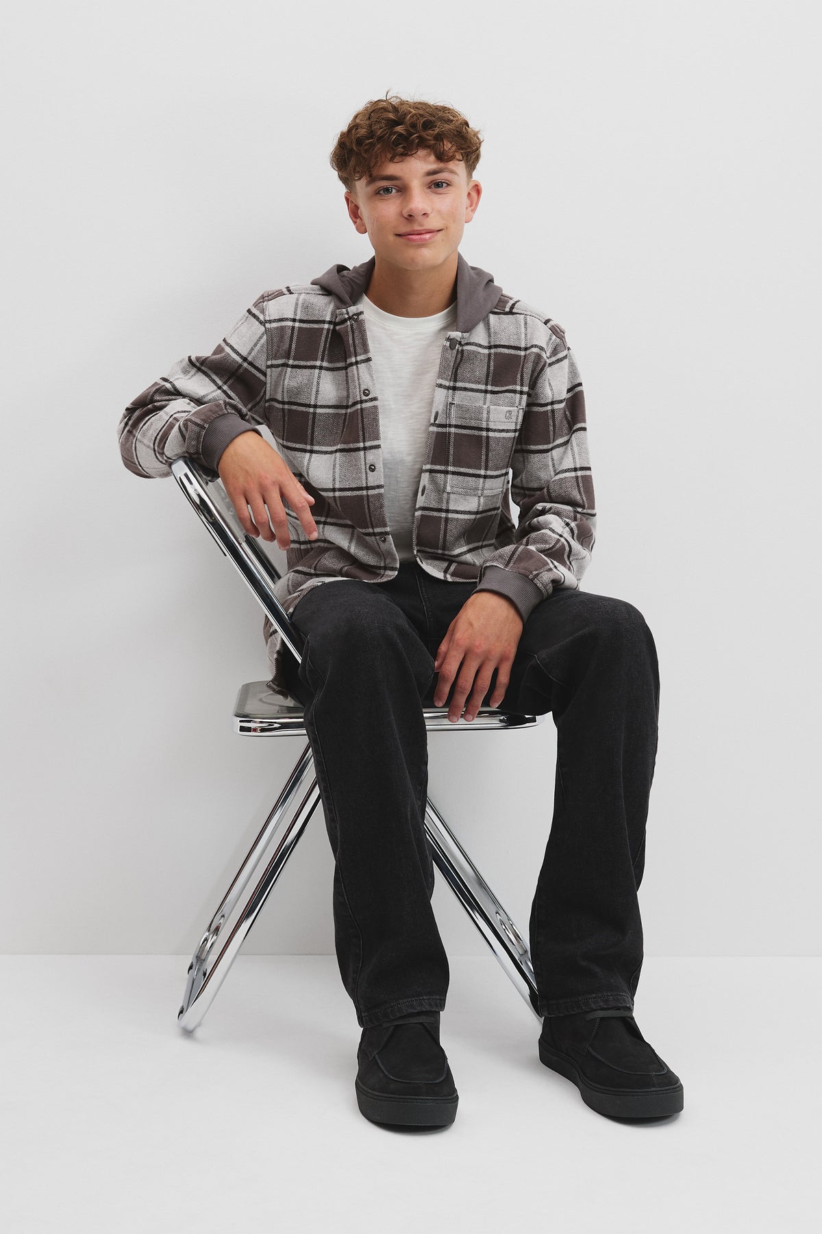 Teen  Cotton Hooded Check Shirt