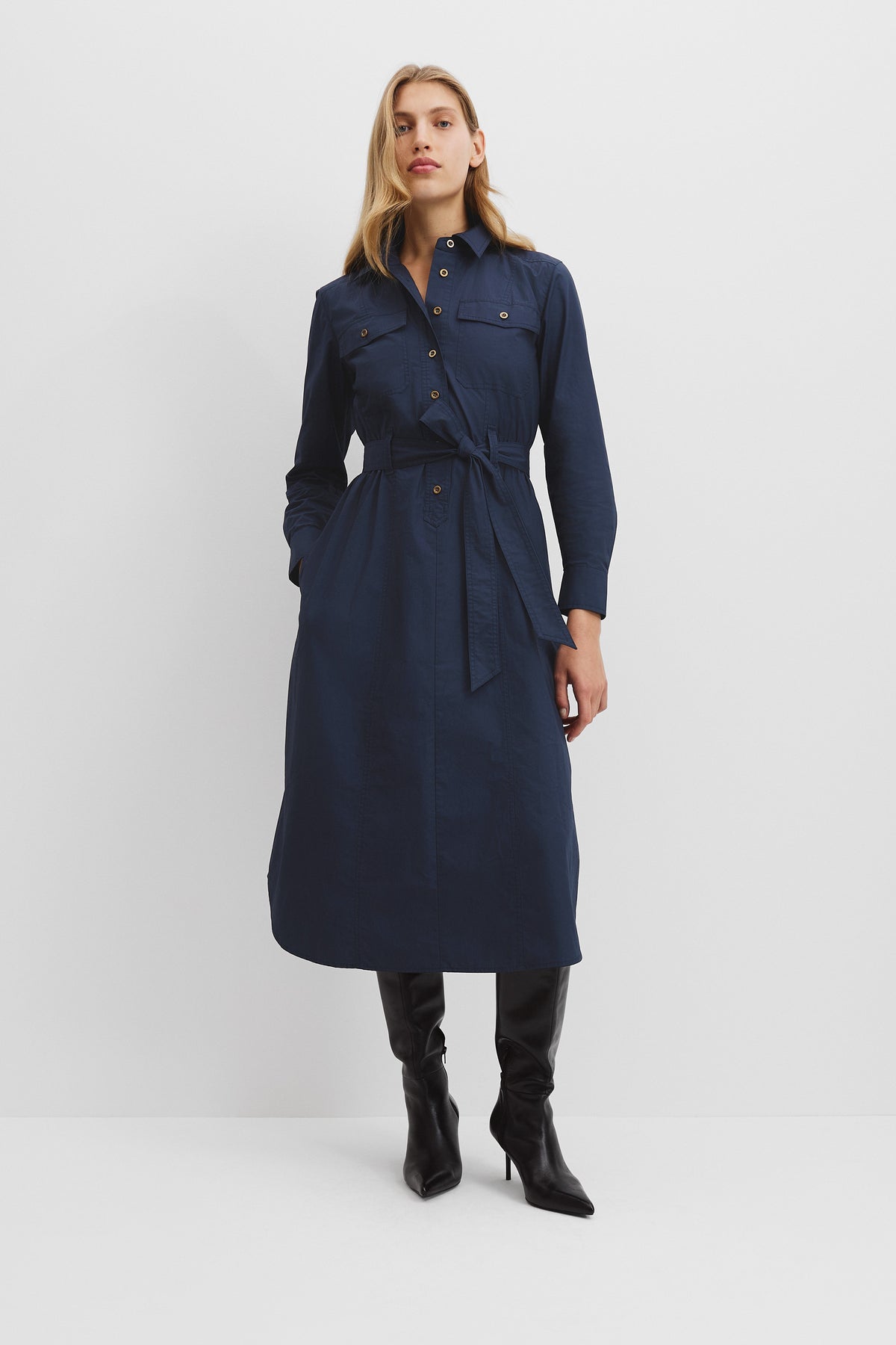 Belted Cotton Midi Dress