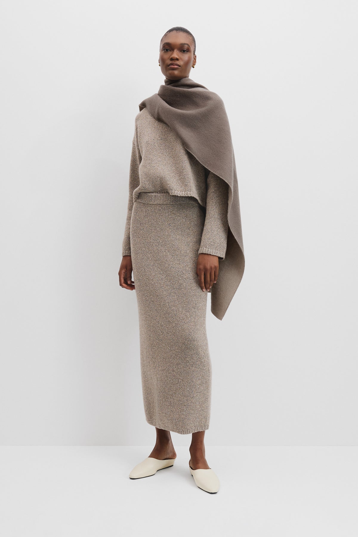 Melange Knit Midi Skirt