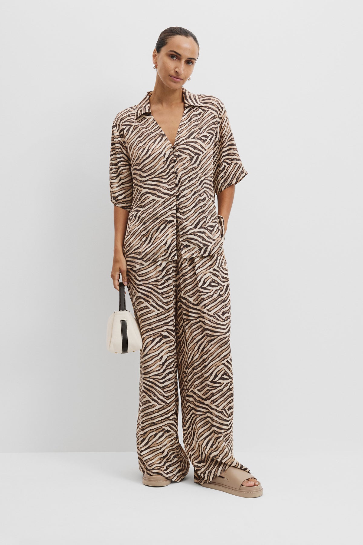 Print Cupro Button Front Top