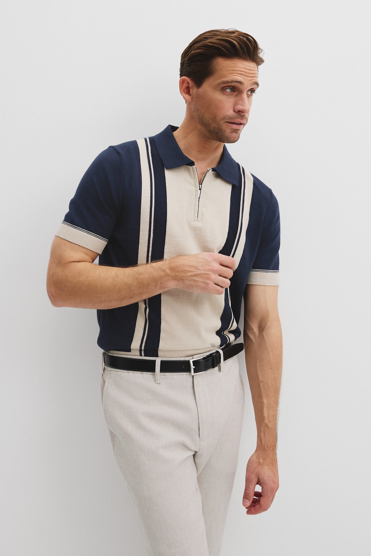 Cotton Panel Zip Polo