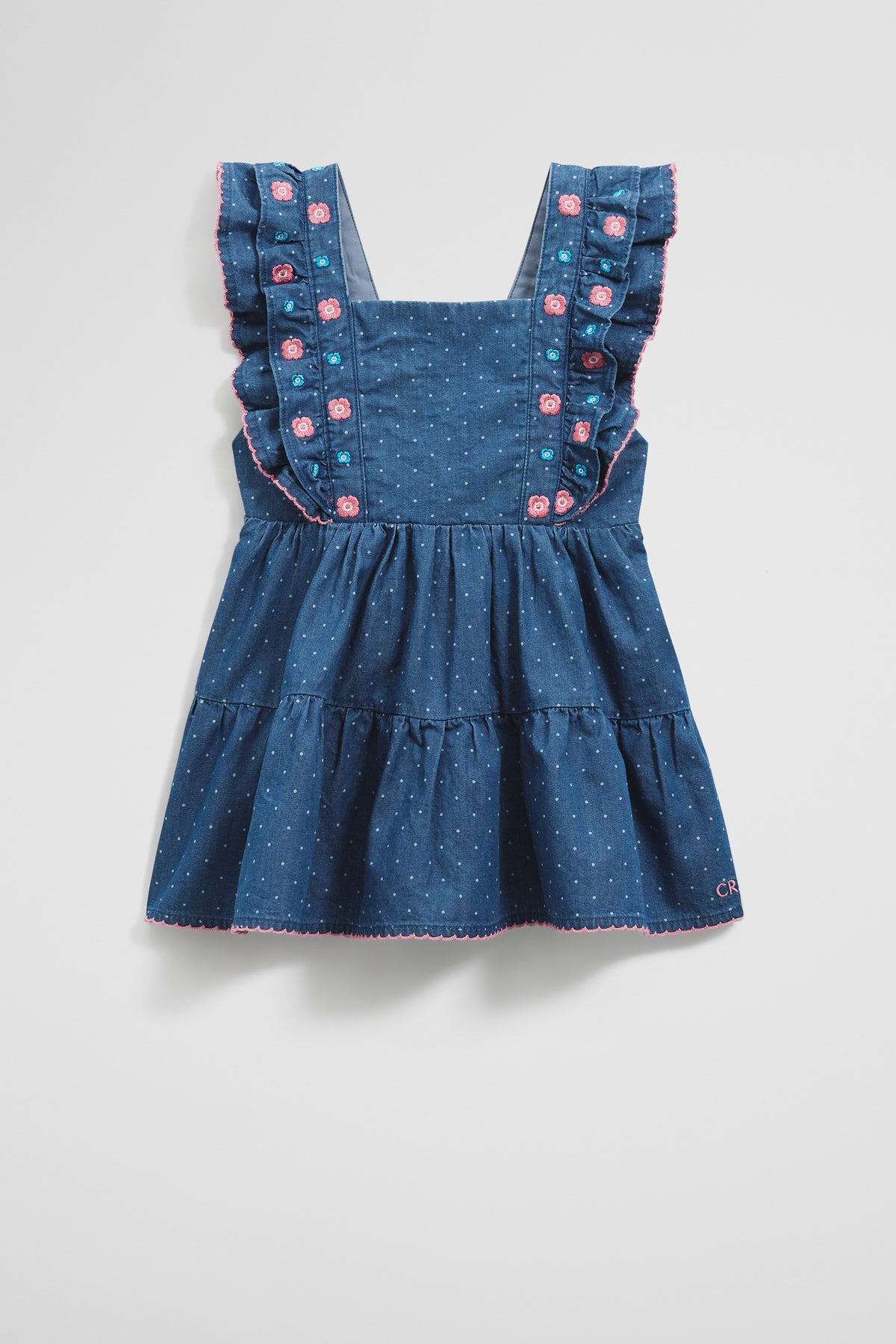 Cotton Chambray Frill Embroidered Dress