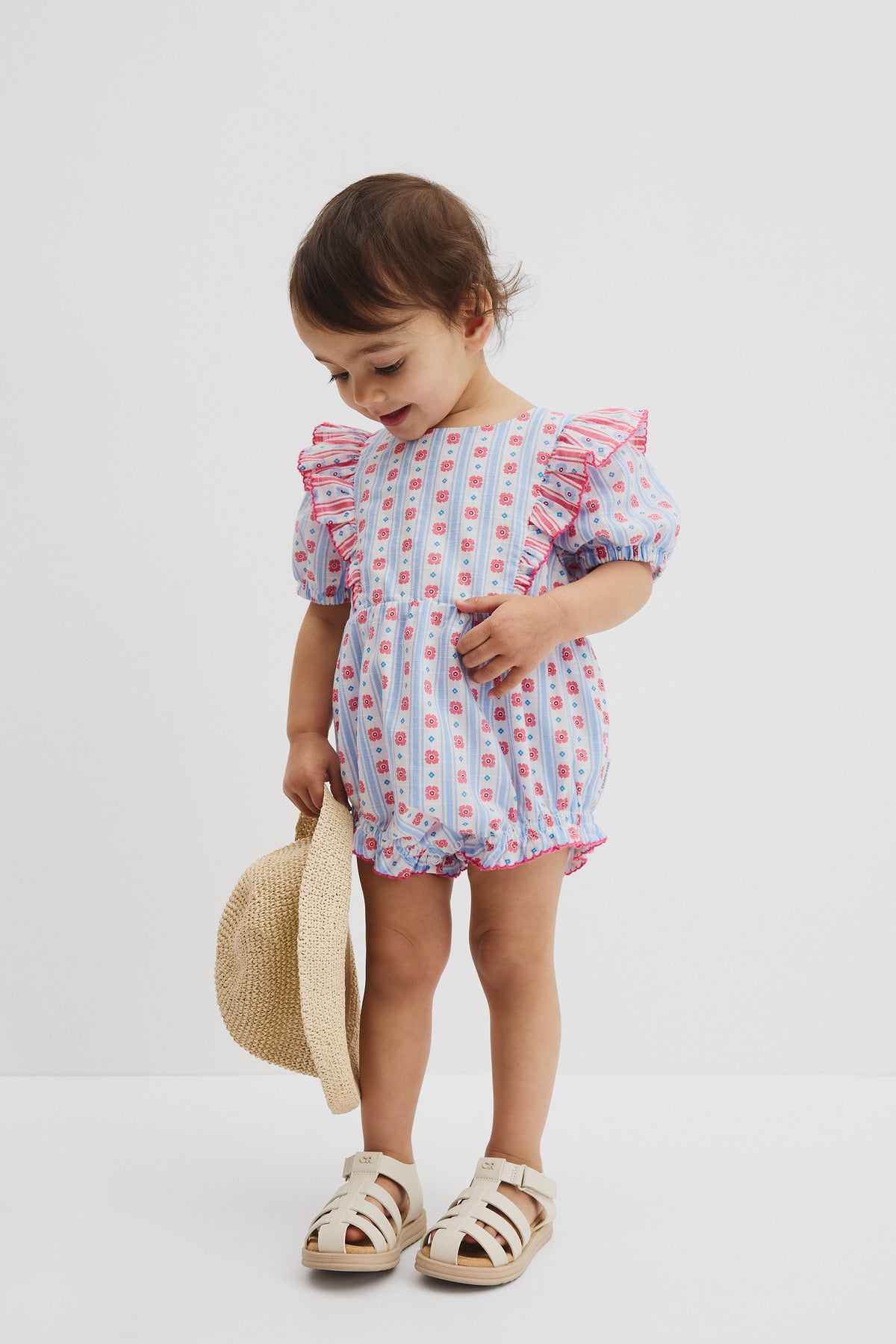 Cotton Long Sleeve Frill Print Romper