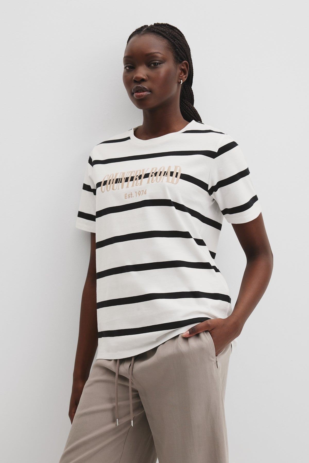 Australian Cotton Stripe Heritage Embroidered T-Shirt