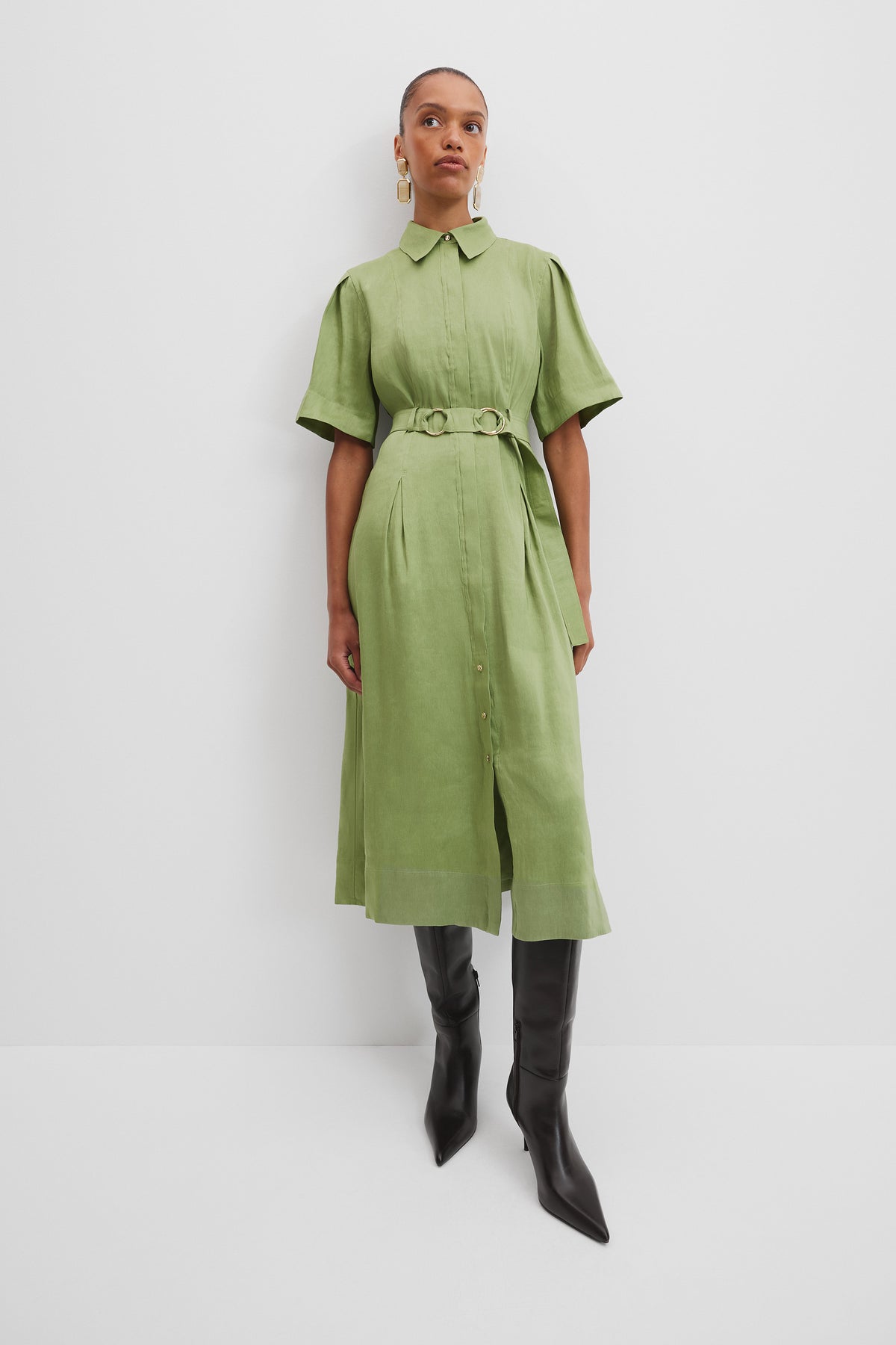 Linen Blend Fluid Shirt Dress
