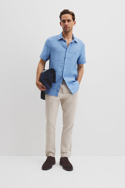 Regular Fit Organically Grown Delave Linen Short Sleeve Shirt