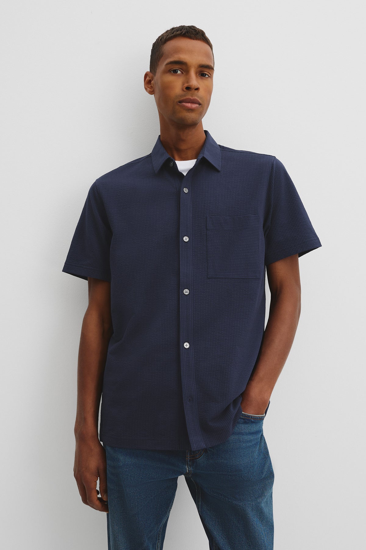 Short Sleeve Seersucker Cuban Shirt