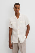 Double Pocket Textured Linen Short Sleeve Shirt