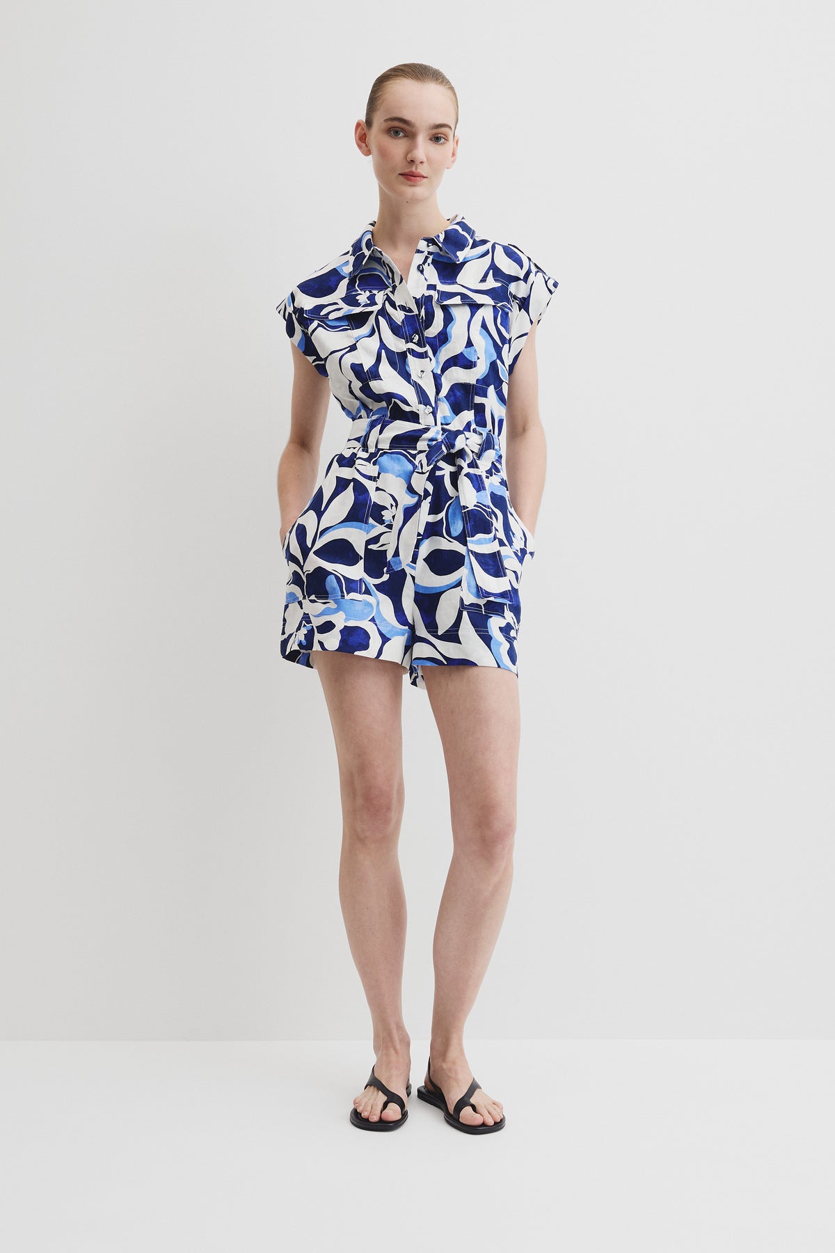 Linen Print Utility Playsuit