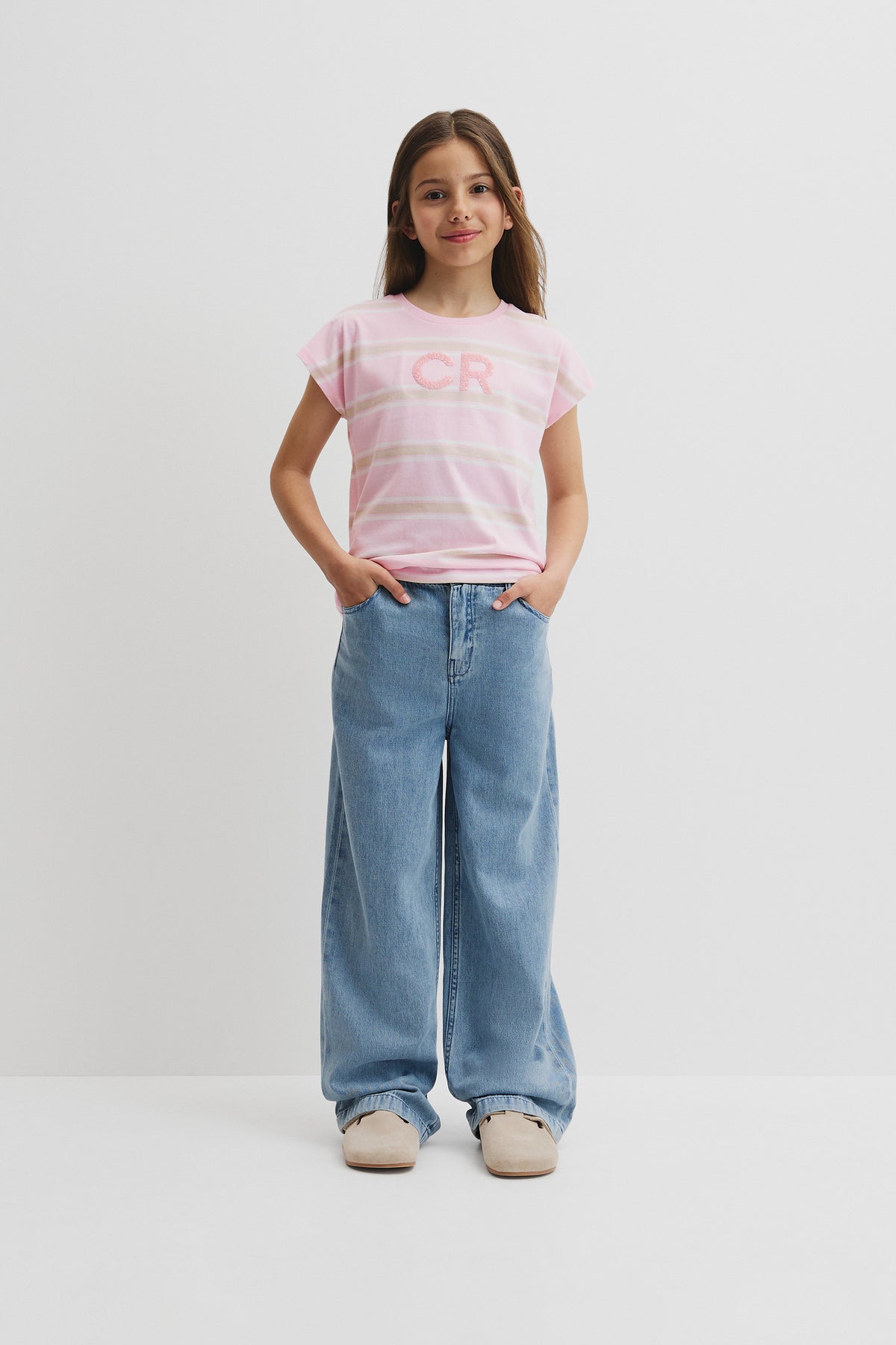 Organically Grown Cotton Stripe Cr Sequin T-Shirt