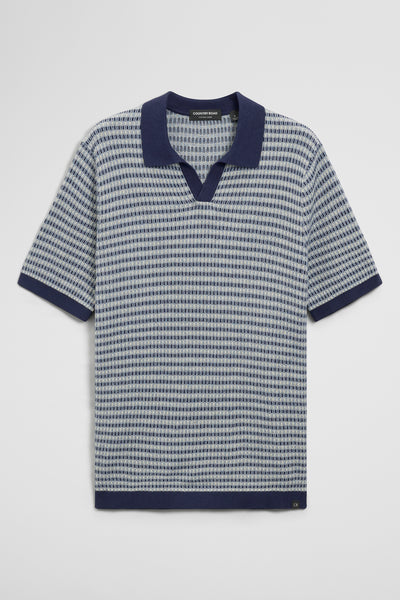 Cotton Linen Textured Check Knit Polo