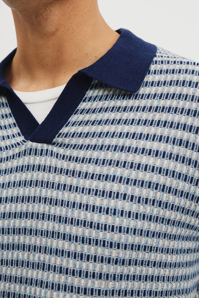 Cotton Linen Textured Check Knit Polo