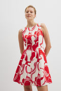 Linen Print Flared Mini Dress
