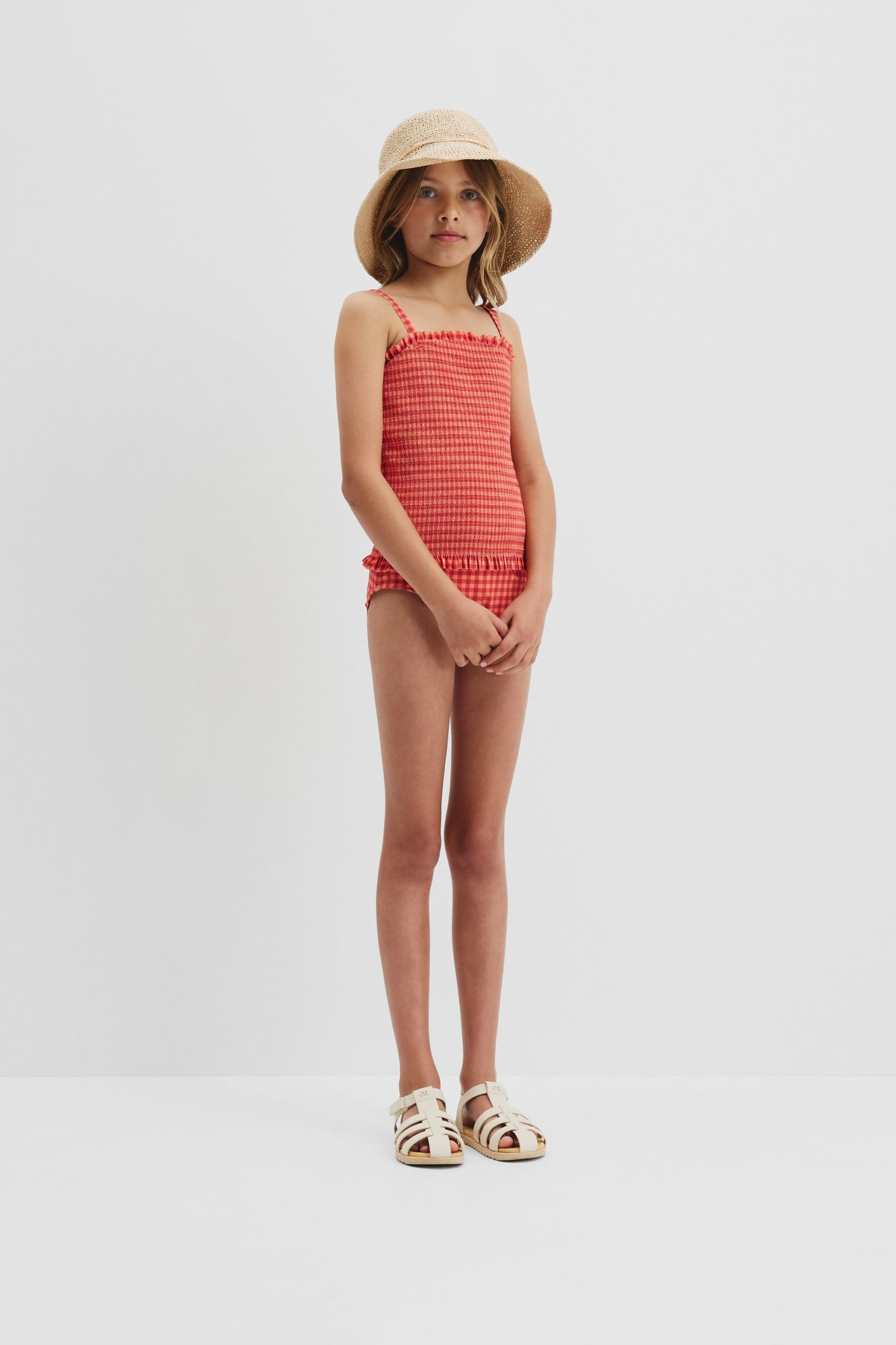 Gingham Shirred Swimsuit