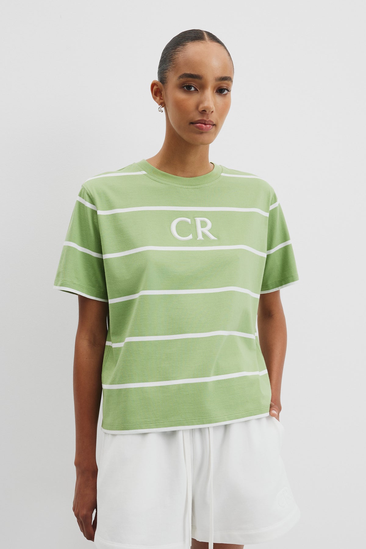 Australian Cotton Stripe Cr Logo T-Shirt