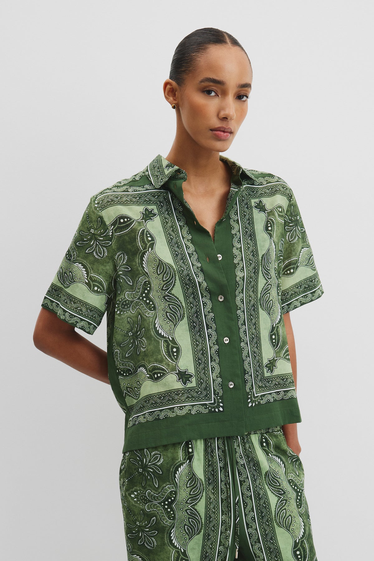 Scarf Print Short Sleeve Shirt