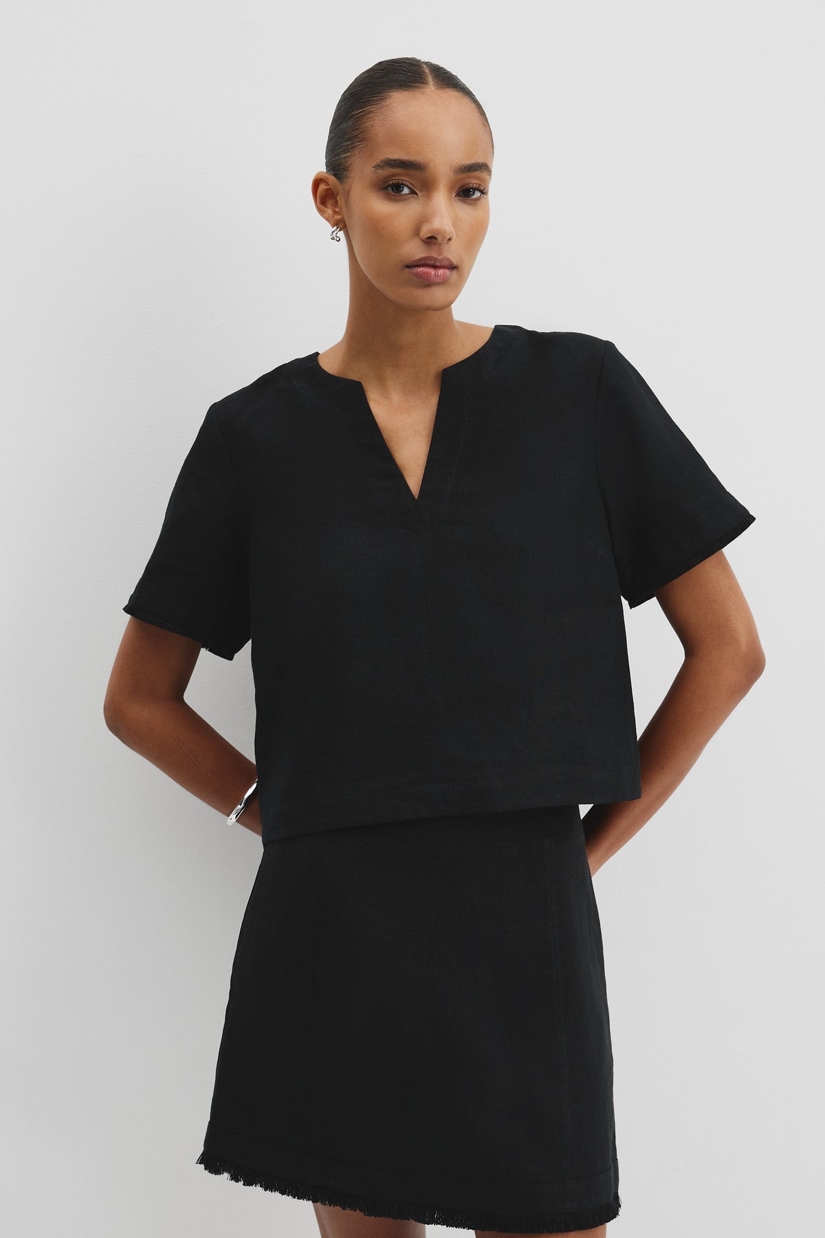 Organically Grown Linen Frayed Popover Top