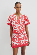 Organically Grown Linen Print Fray Popover Top