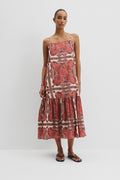 Australian Good Earth Cotton Print Tiered Slip Dress