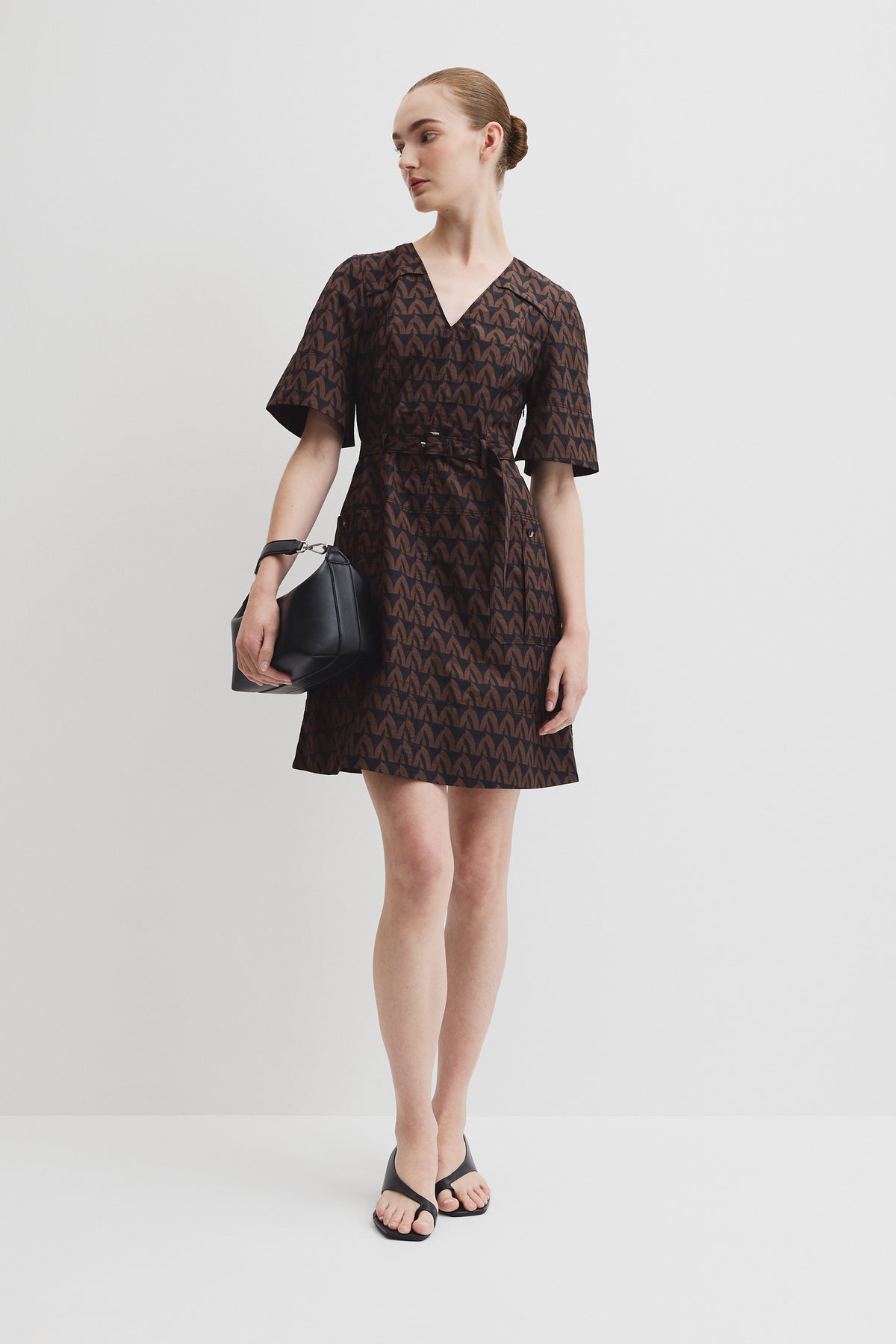 Print Topstitch Detail Dress