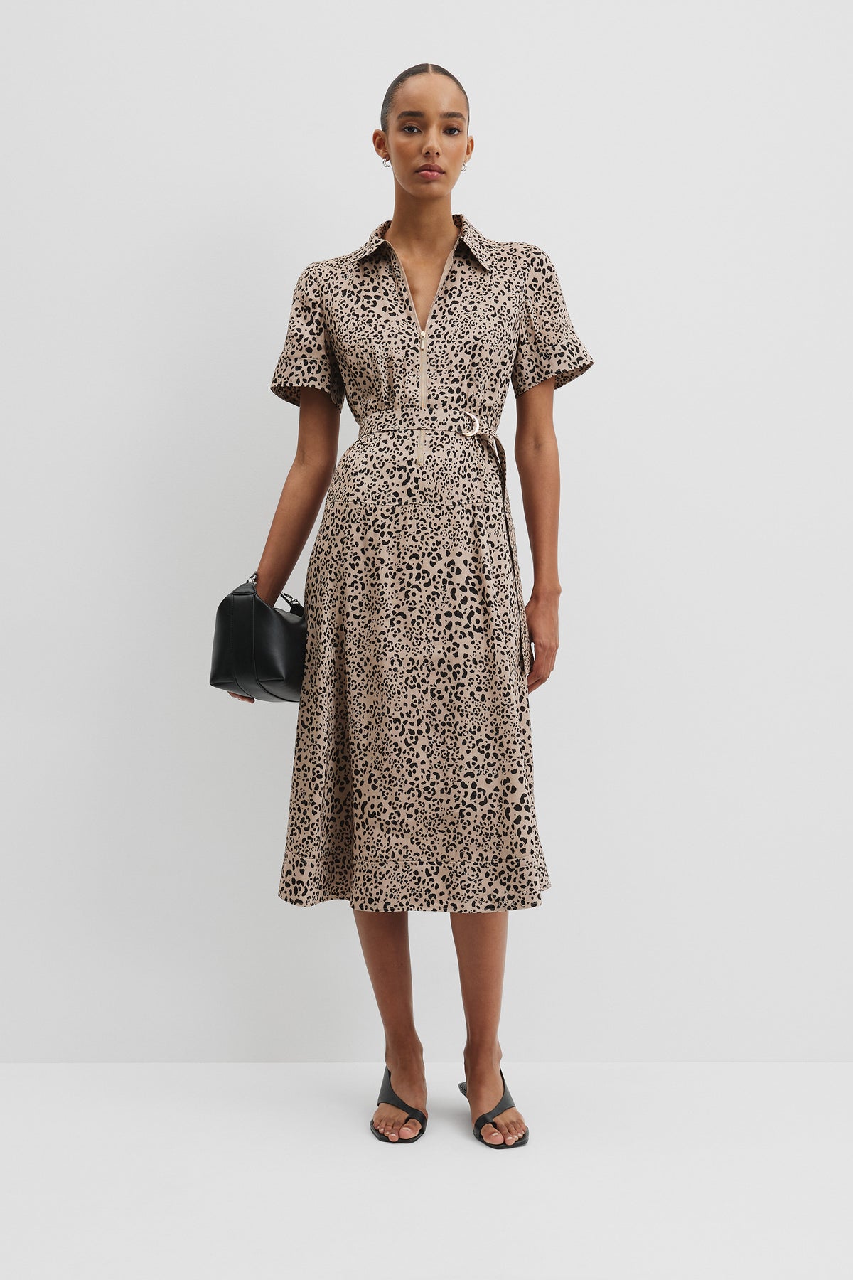 Organically Grown Linen Blend Print Drop Waist Shirt Dress